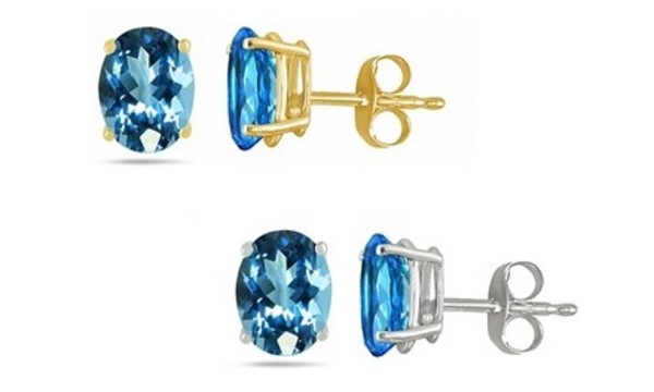 Genuine Blue Topaz Earrings in 14K Solid Gold (1- or 2-Pack)