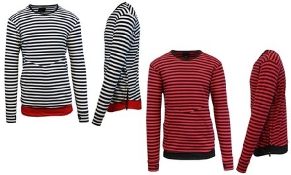 Men's Striped Long-Sleeve Pullover with Side Zipper 